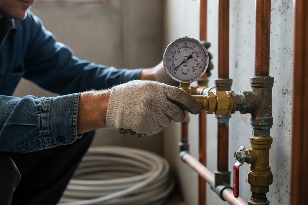 Pressure testing a repaired line during Water Line Repair in Marathon
